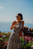 Summer in Capri Drop Waist Ruched Maxi Dress