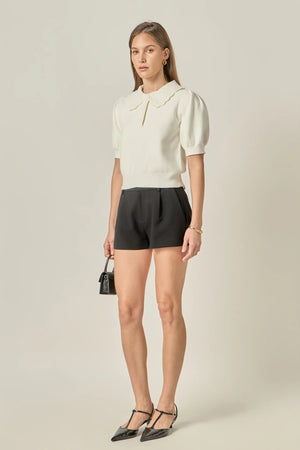 Scallop Collar Knit Top