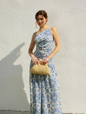 Summer in Capri Drop Waist Ruched Maxi Dress