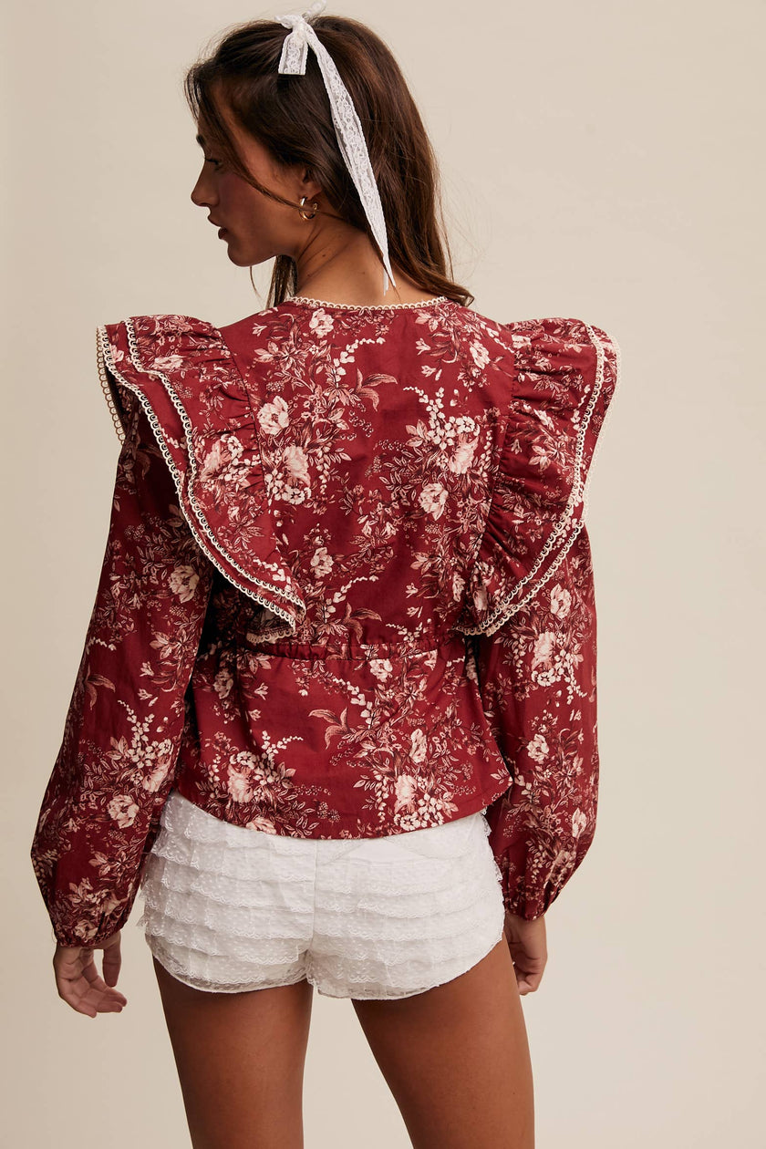Victorian Floral Ruffle Blouse