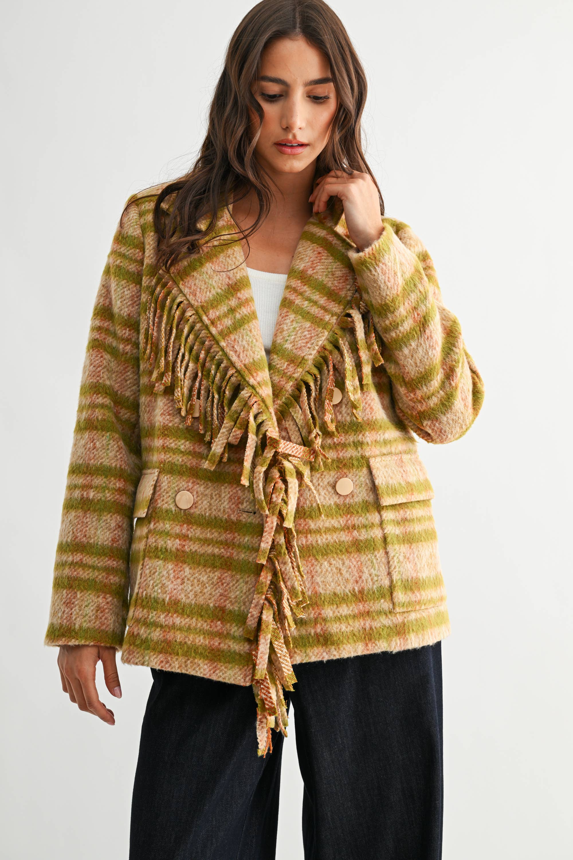 Plaid Fringe Jacket