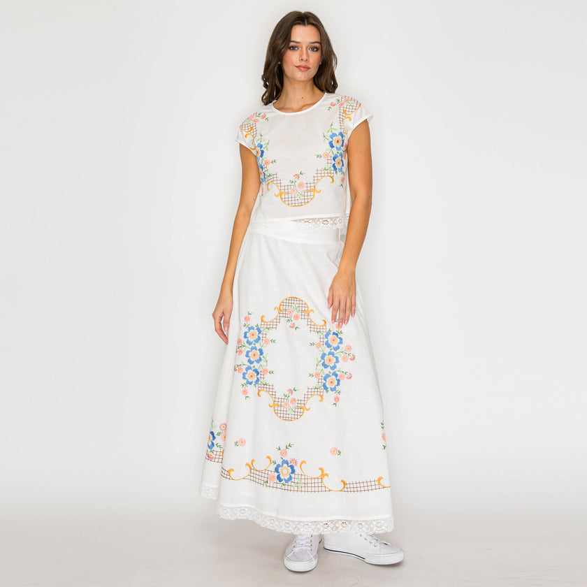 Heirloom Garden Embroidered Midi Skirt