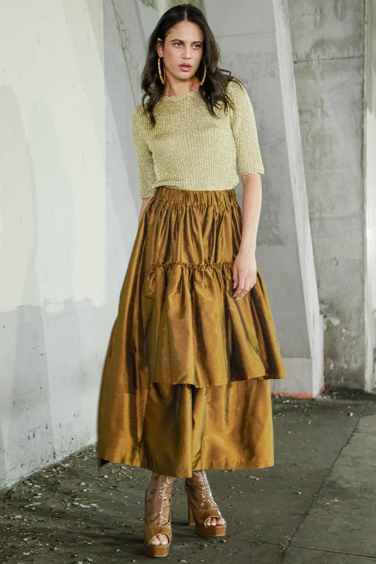 Metallic Coated Open Back Knit Top