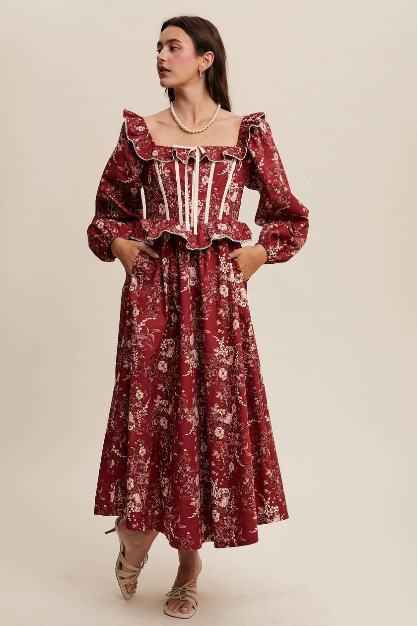 Floral Corset Ruffle Dress