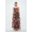 Floral-Tiered Strapless Maxi Dress