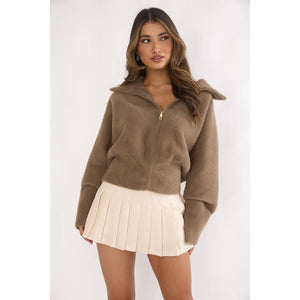 Faux Fur Zip Up Sweater Jacket