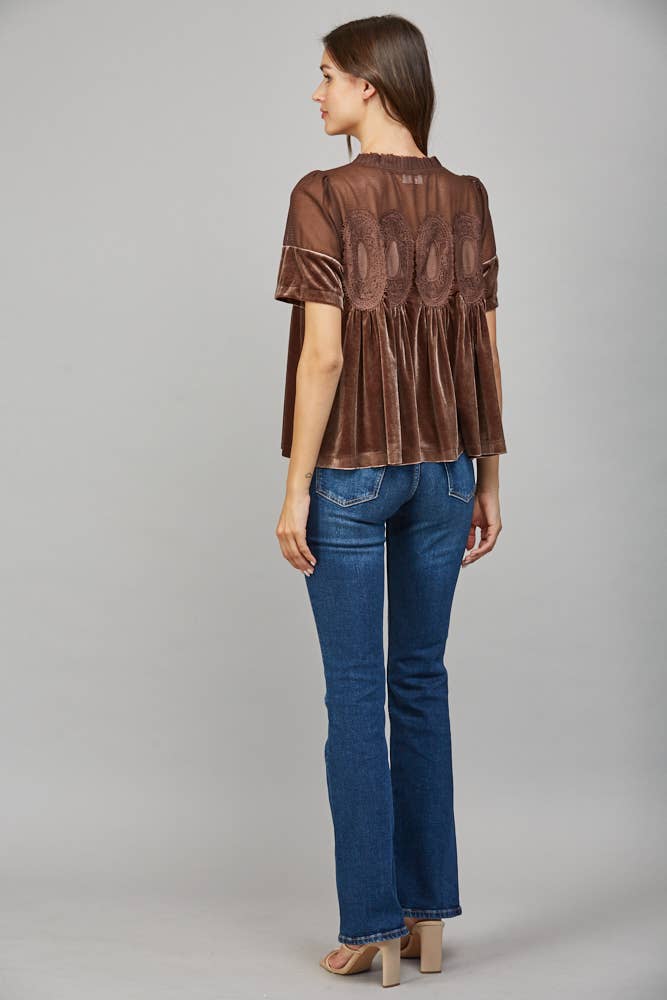 Lace Detail Velvet Babydoll Top