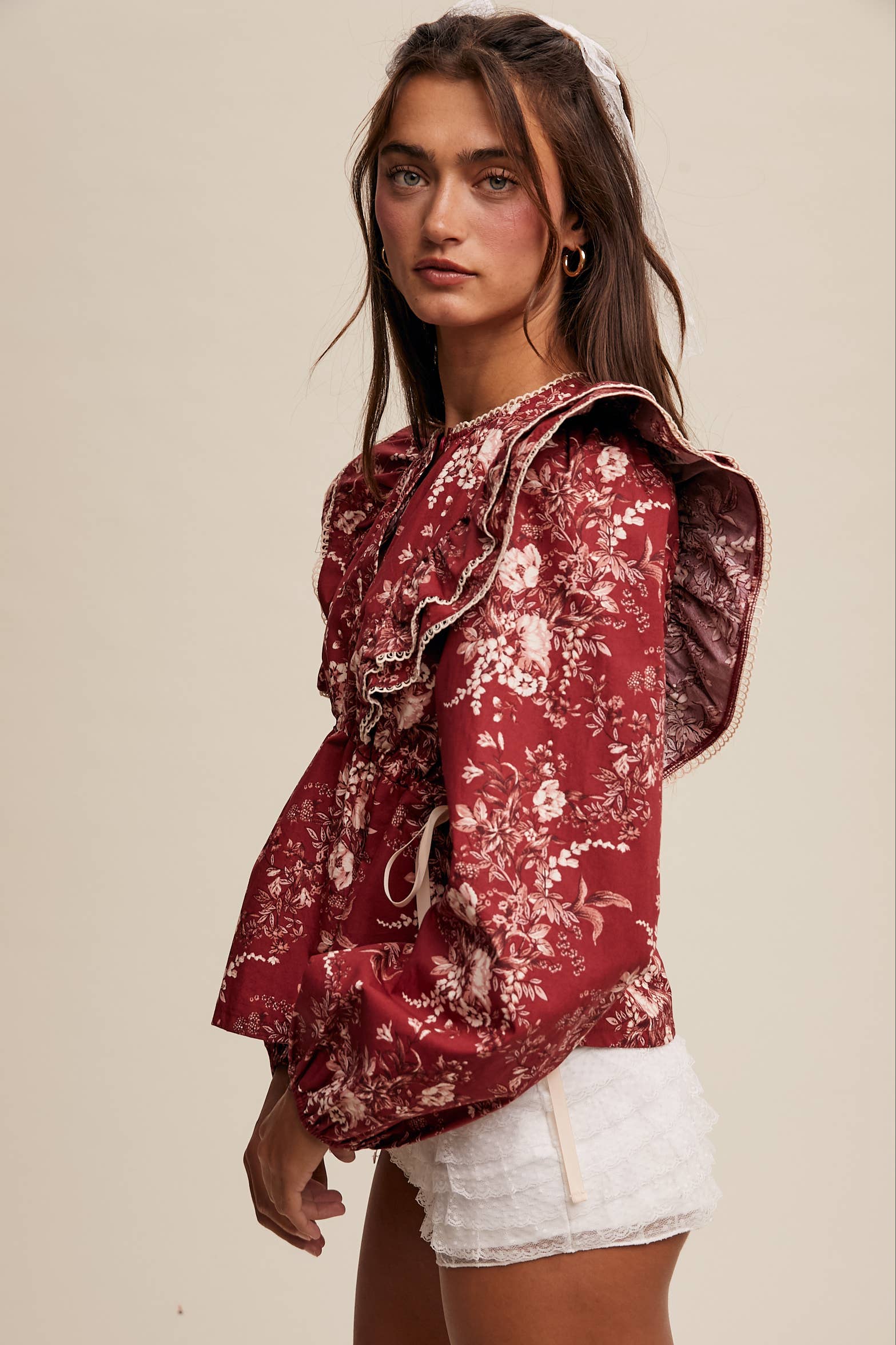 Victorian Floral Ruffle Blouse