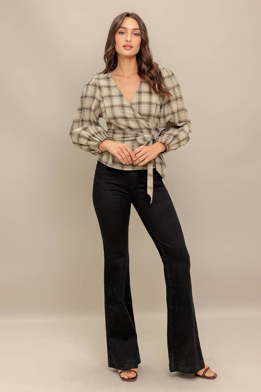 Plaid Flannel Wrap Blouse