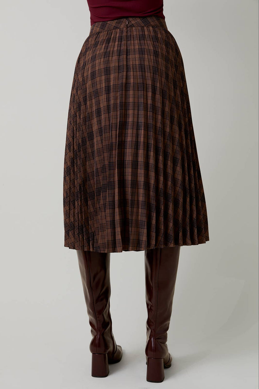 Plaid Pleated Midi Skirt
