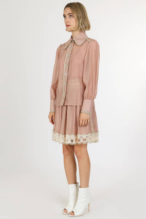 Lace Trim Detail Chiffon Shirt & Mini Skirt Set