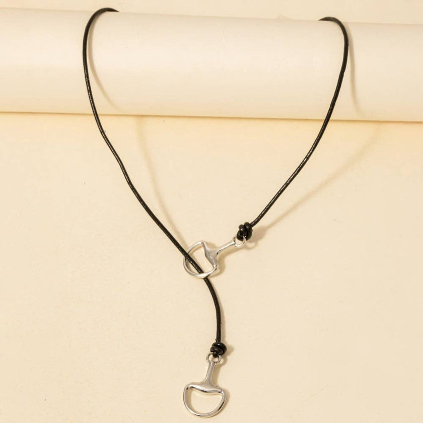 Horse Bit Pendant Leather Cord Necklace
