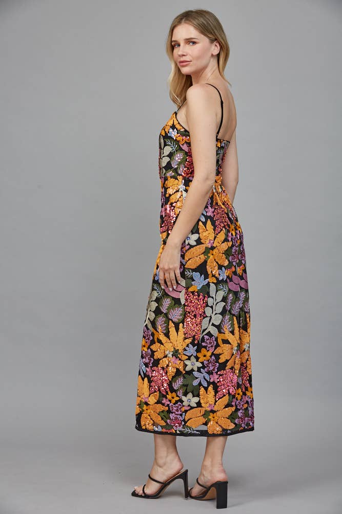 Floral Sequn Midi Dress