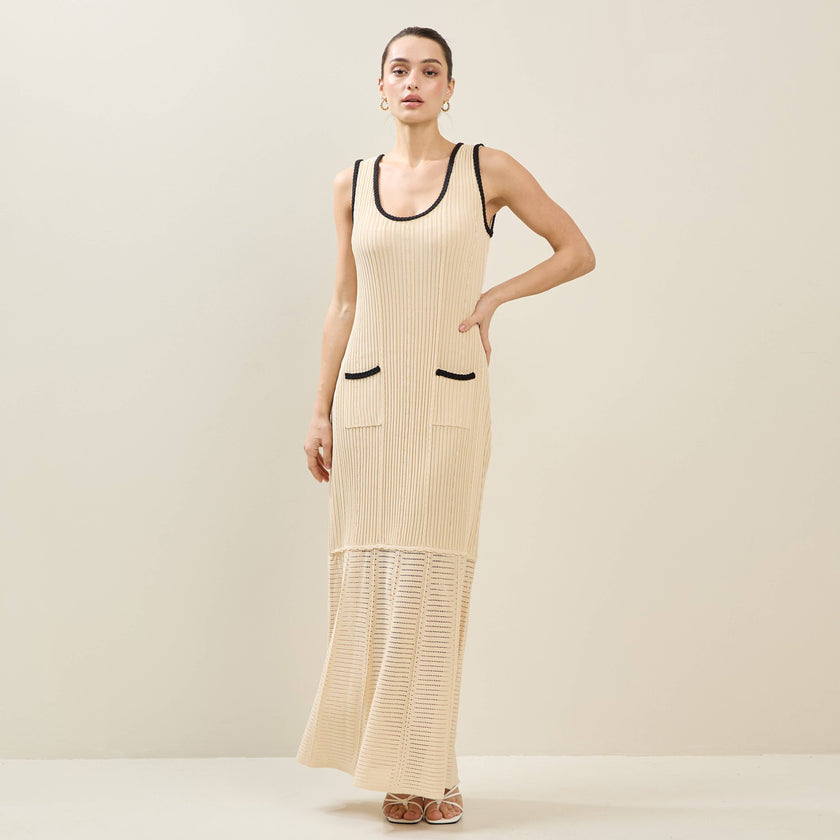 Contrast Trim Knit Maxi Dress