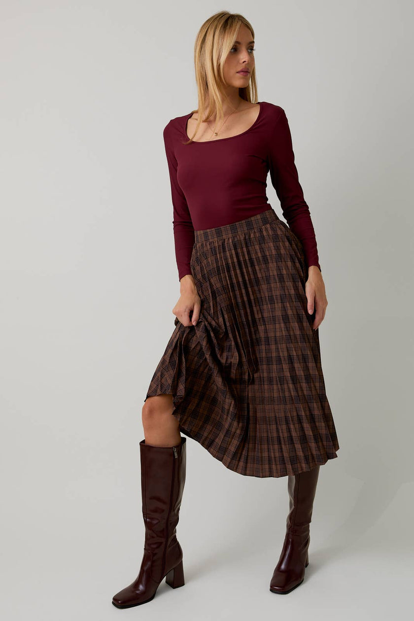 Plaid Pleated Midi Skirt