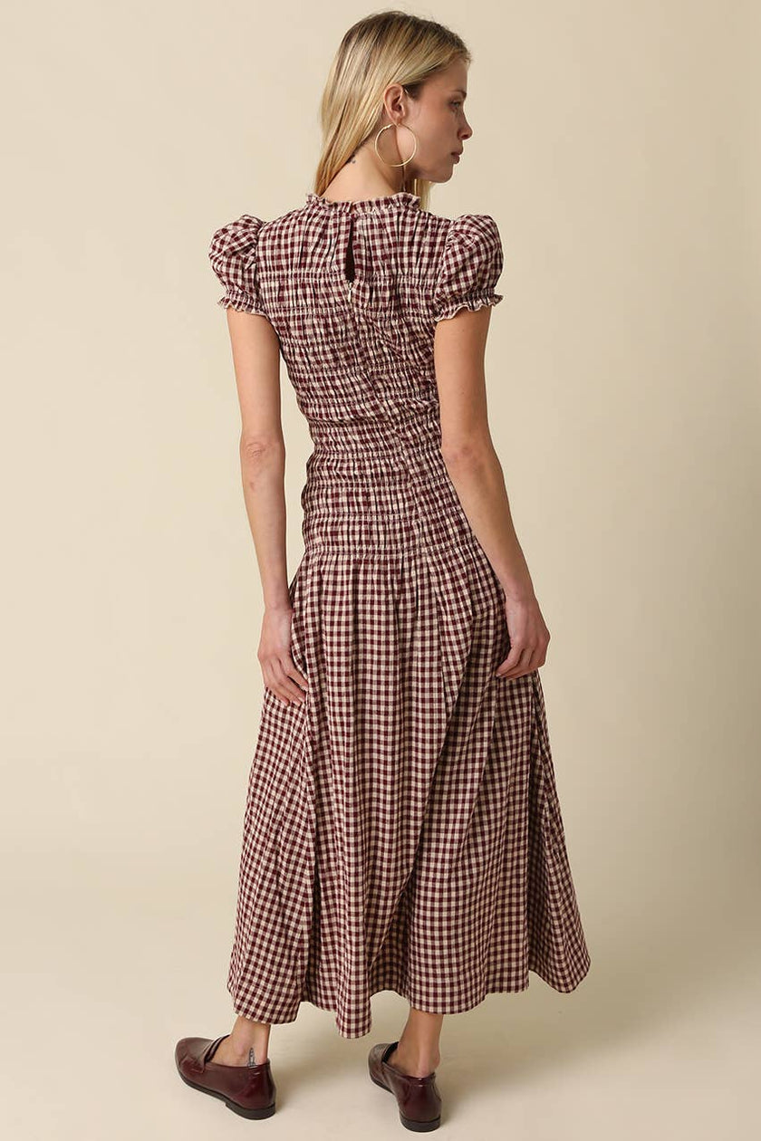 Sena Plaid Puff Sleeve Maxi Dress