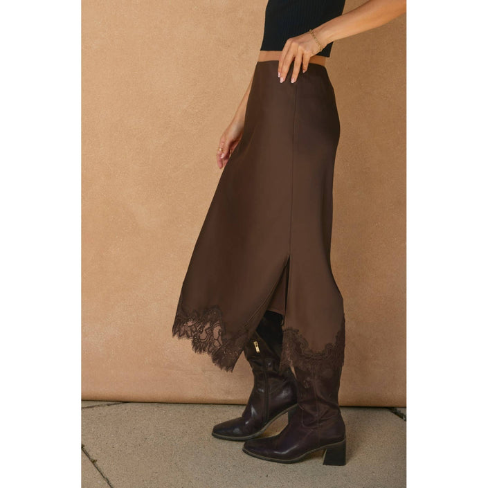 Dull Satin Lace Hem Pencil Skirt