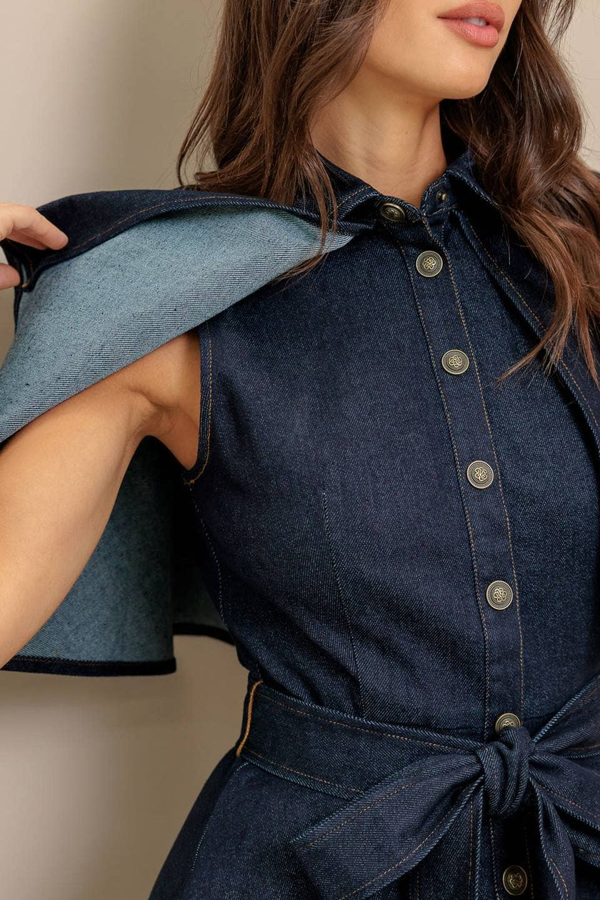 Denim Capelet Midi Dress
