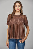 Lace Detail Velvet Babydoll Top