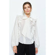 Soft Wool Blouse with Bow Tie & Pearl Buttons