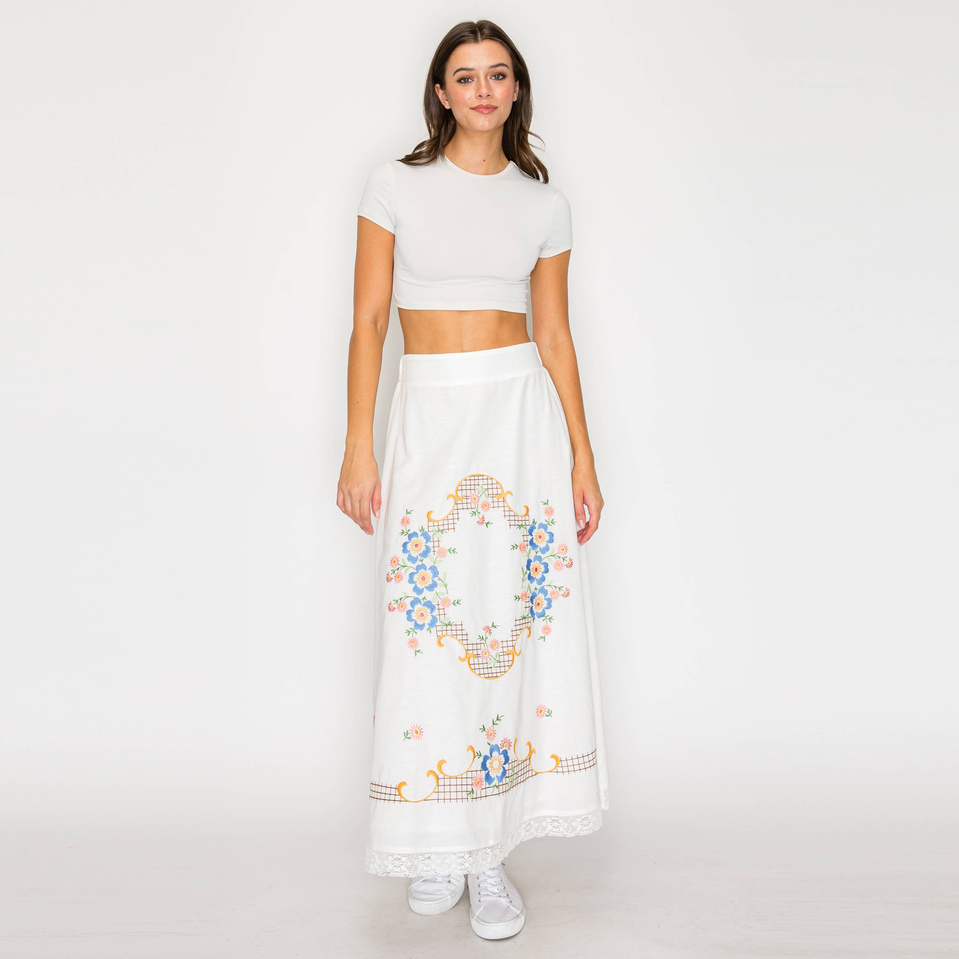 Heirloom Garden Embroidered Midi Skirt