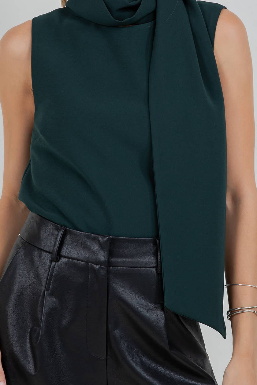 Soft Woven Sleeveless Blouse with Scarf
