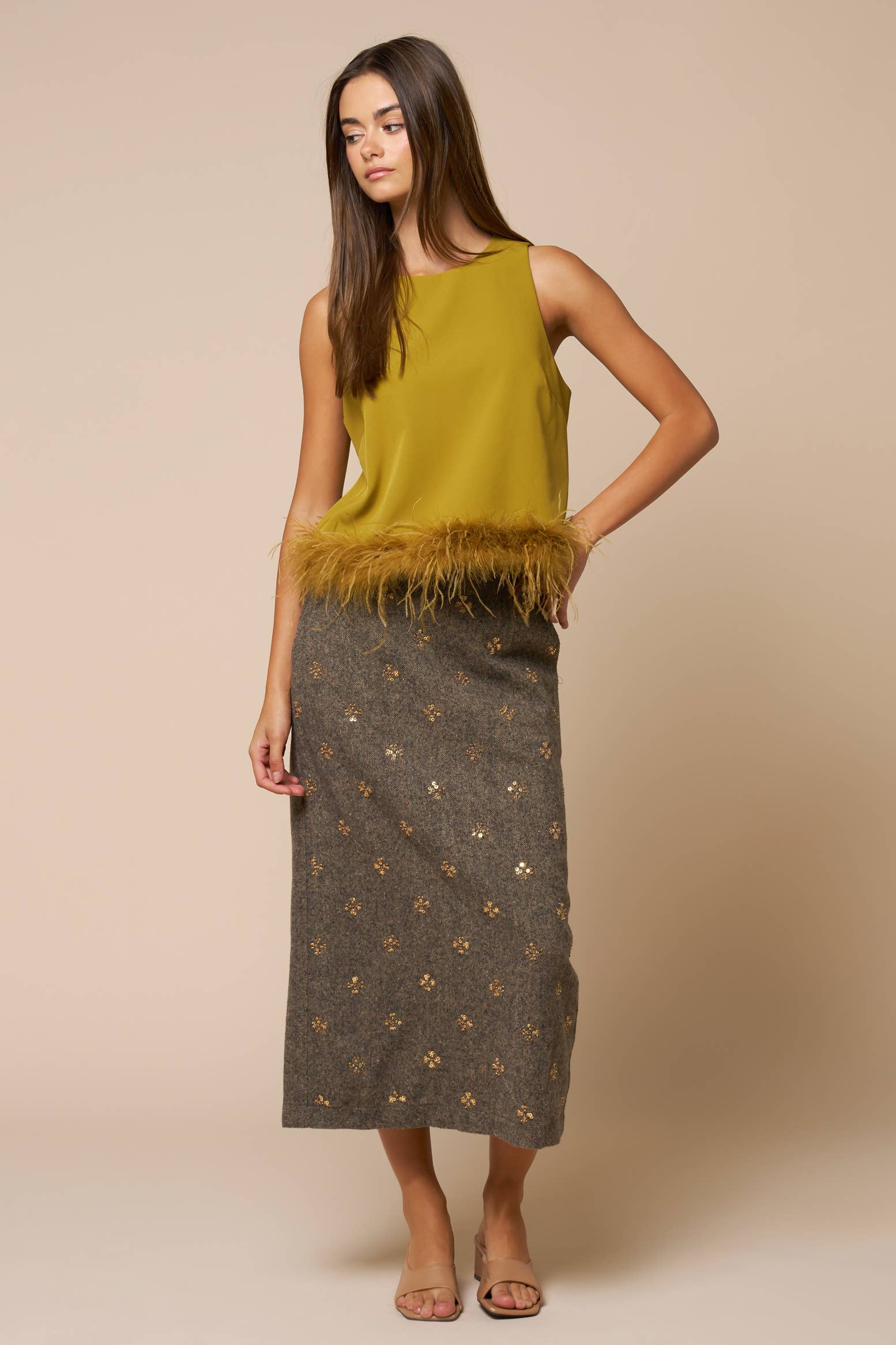 Champagne Petals Midi Skirt