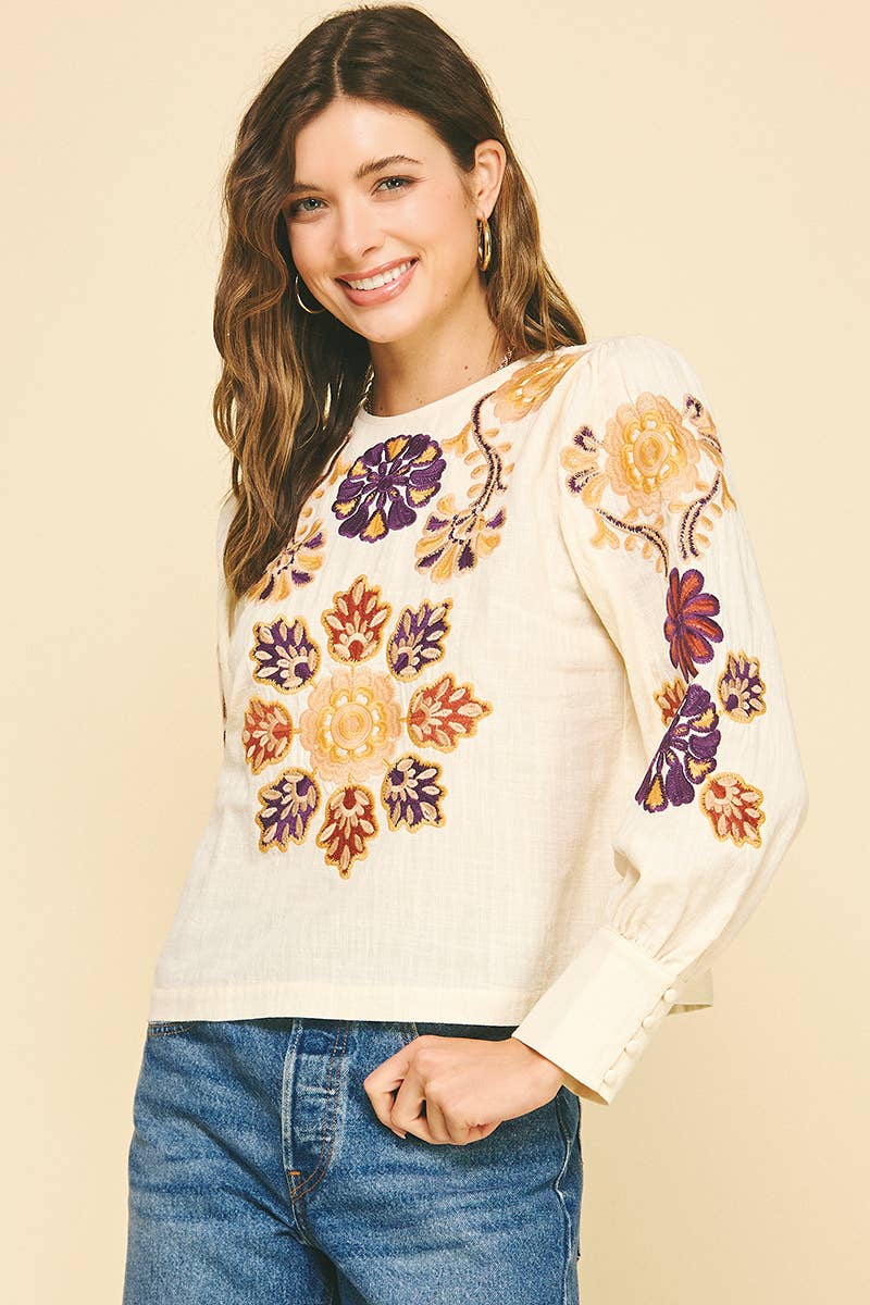Floral Embroidered Blouse Top