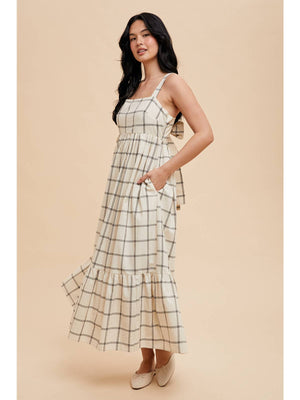 Grid-Bow Cotton Maxi