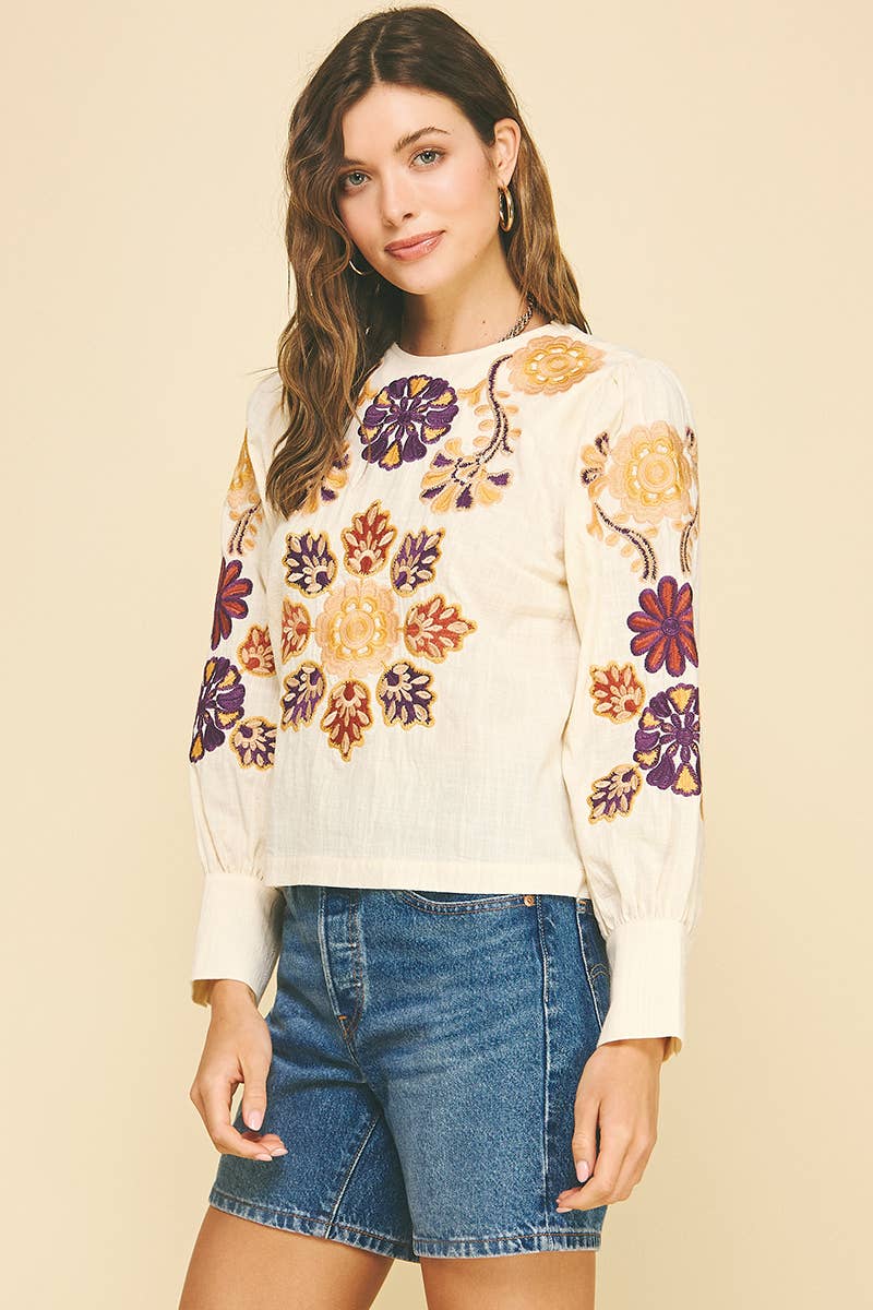 Floral Embroidered Blouse Top