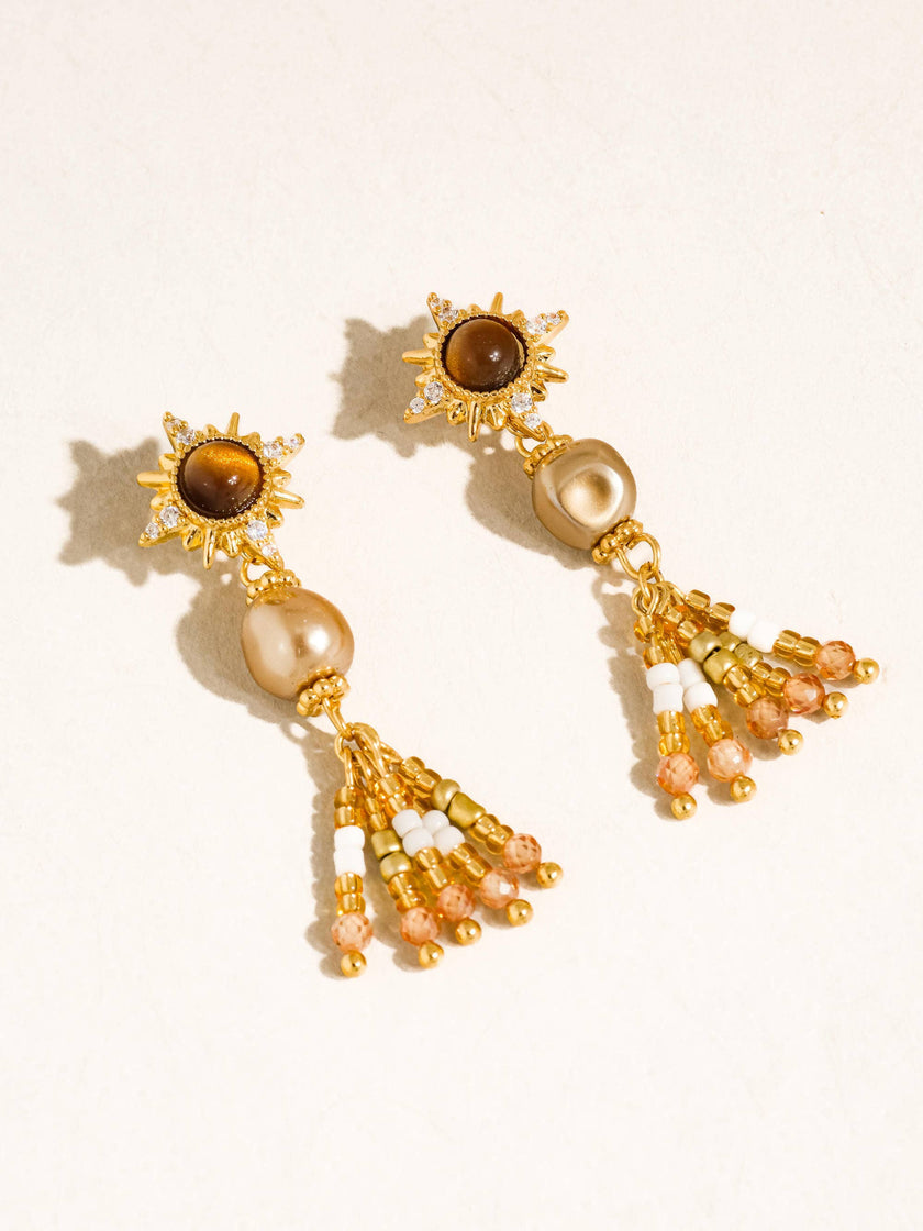 Lalique 18K Gold  Pearl Sunburst Earrings