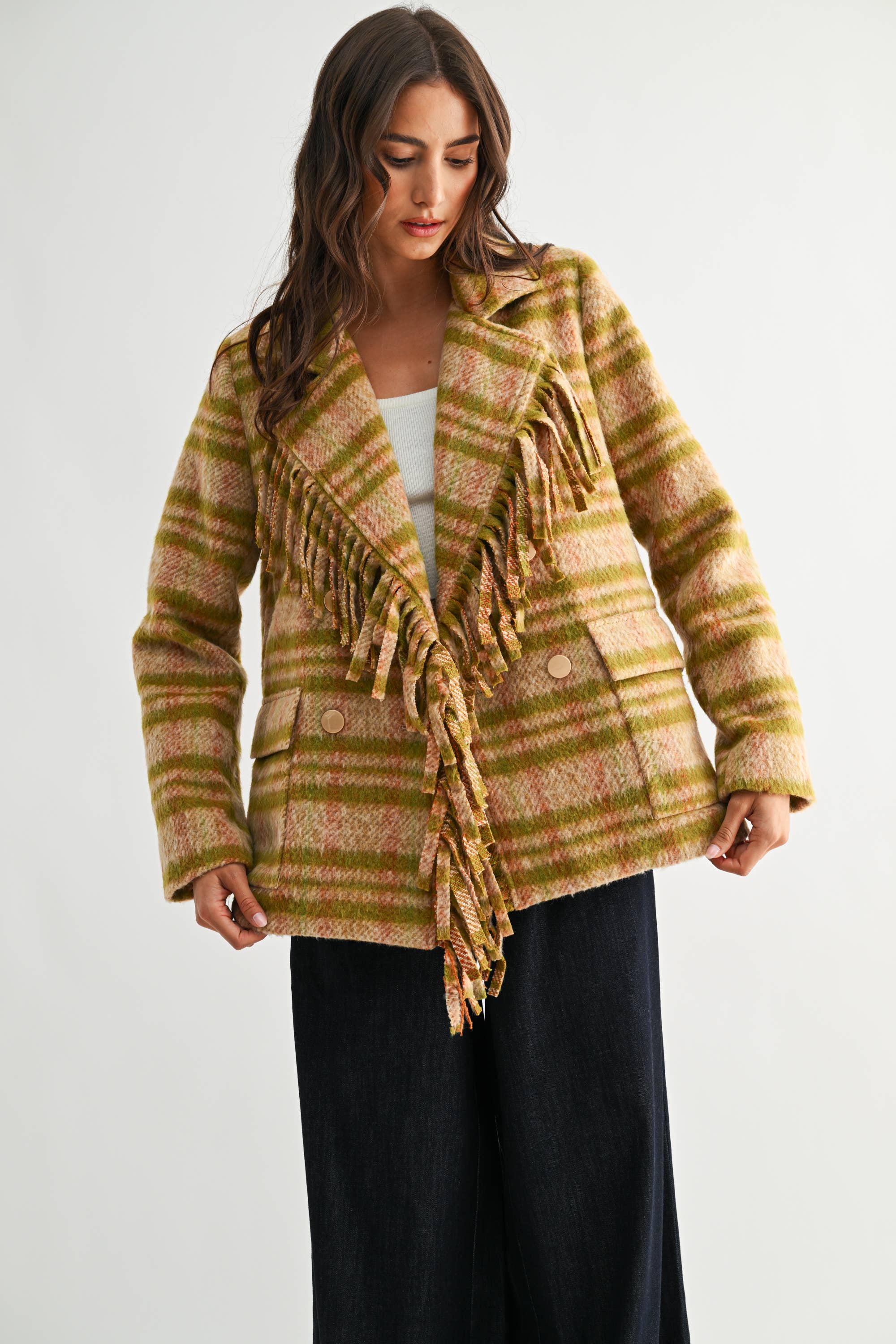 Plaid Fringe Jacket