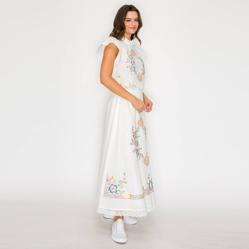 Heirloom Garden Embroidered Midi Skirt