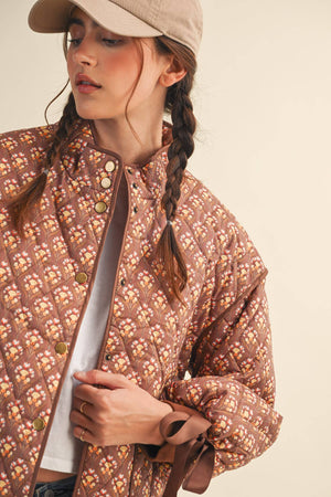 Floral Quilted Jacket Ribbon Sleeve