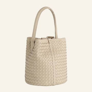 Faux Leather Basket Weave Bucket Bag | Oat
