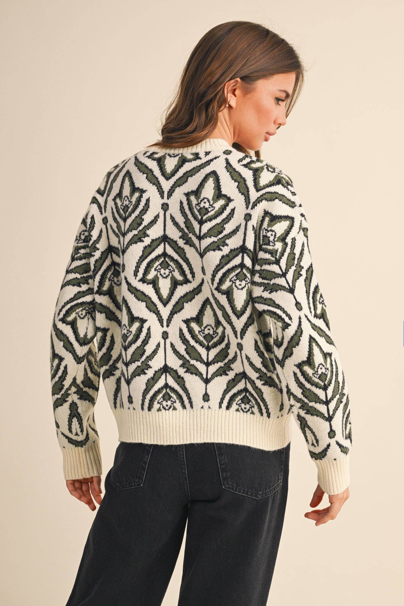 Floral Pattern Knit Sweater