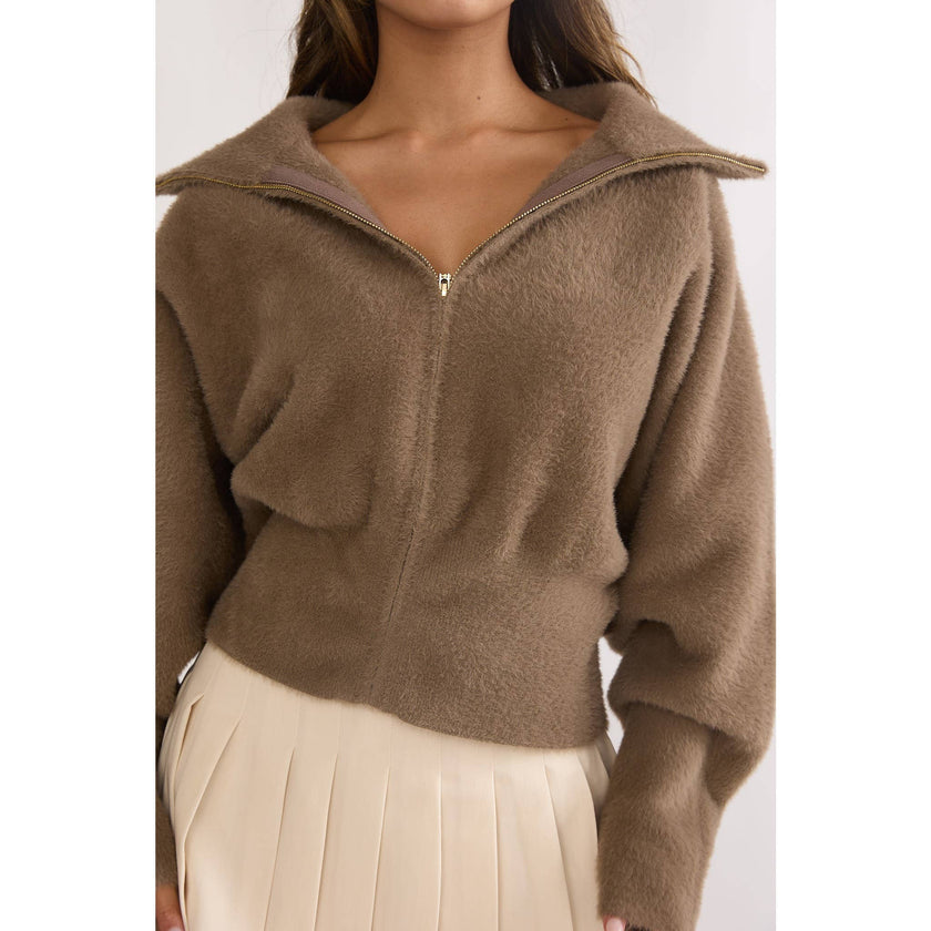 Faux Fur Zip Up Sweater Jacket