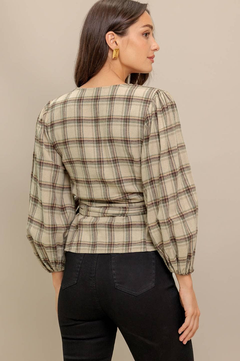 Plaid Flannel Wrap Blouse
