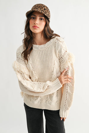 Fringe Detail Cable Knit Sweater