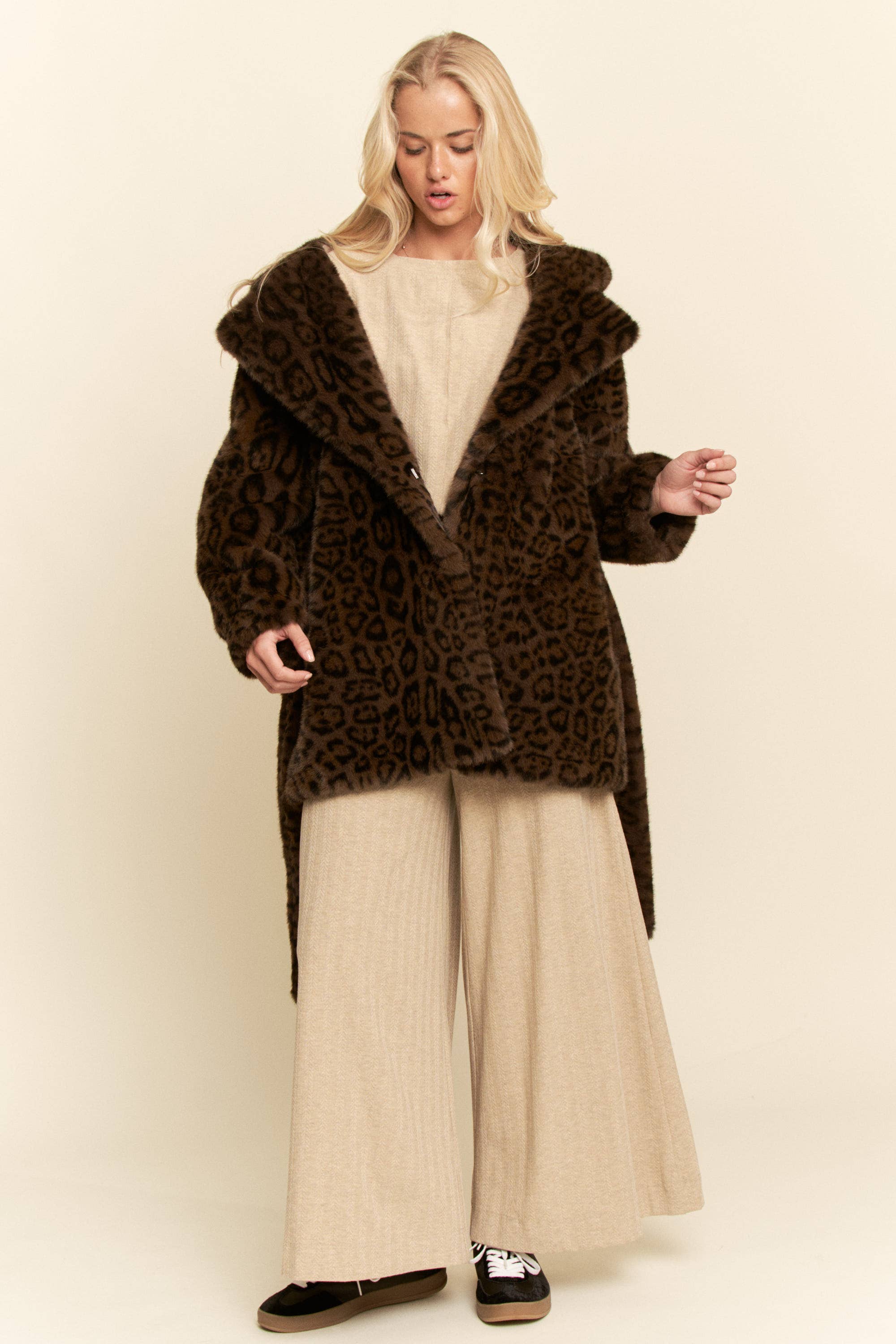 Faux Fur Leopard Print Hooded Jacket