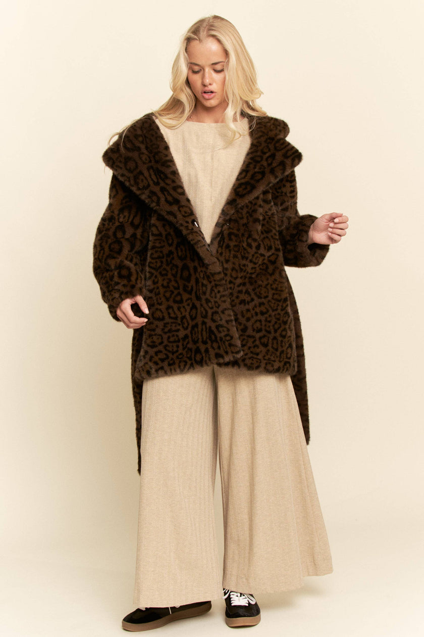 Faux Fur Leopard Print Hooded Jacket