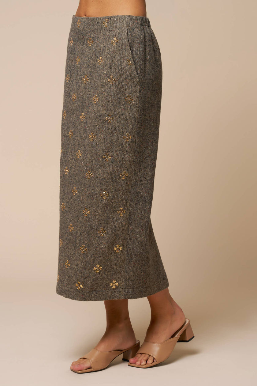 Champagne Petals Midi Skirt