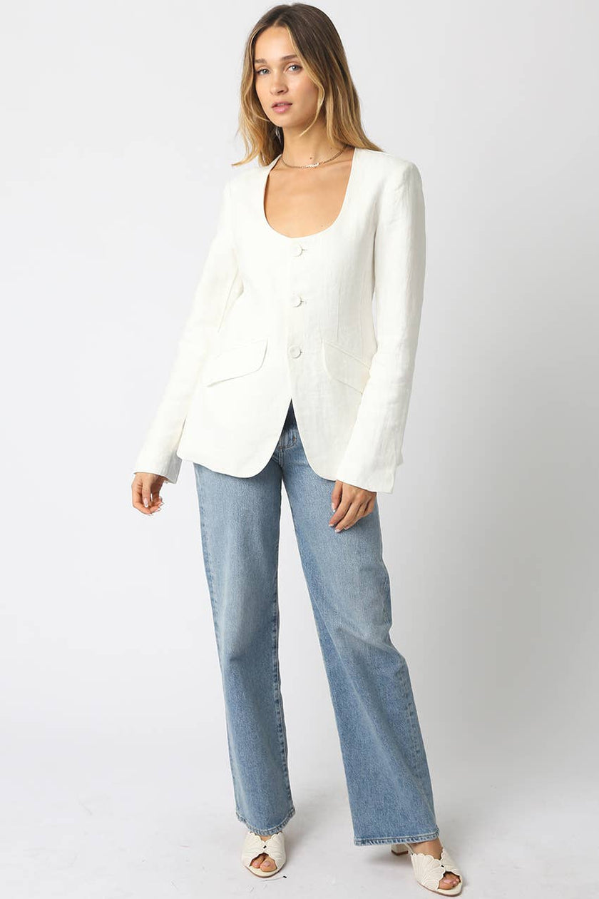 Lilia Linen Scoop Neck Blazer