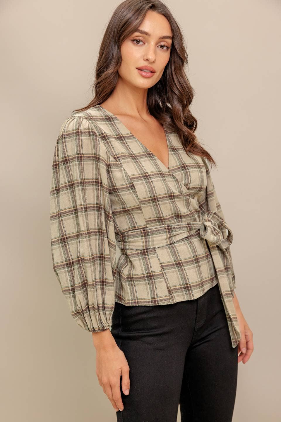 Plaid Flannel Wrap Blouse