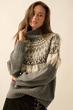 Fair Isle Knit Mock-Neck Sweater