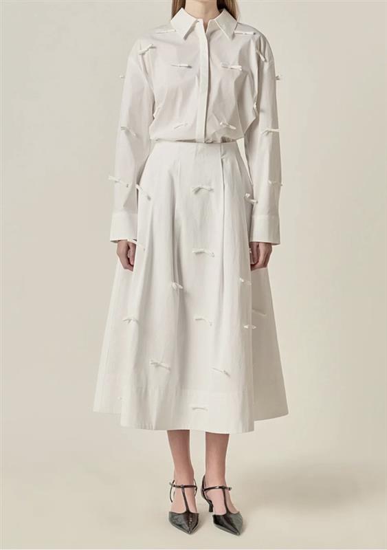 Bow-Detailed Poplin Midi Skirt