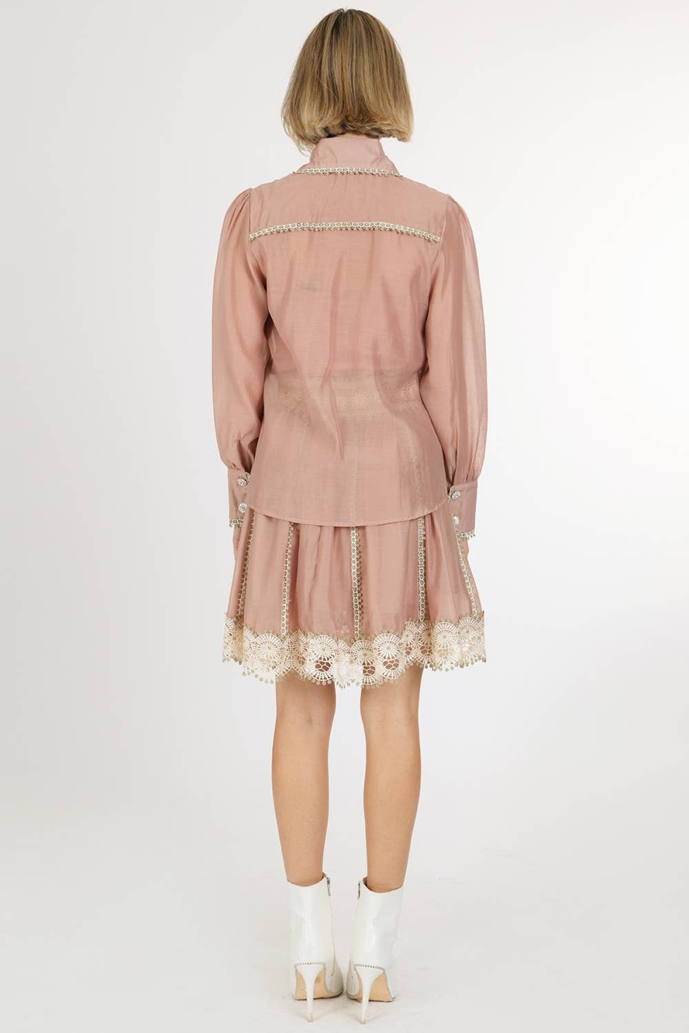Lace Trim Detail Chiffon Shirt & Mini Skirt Set