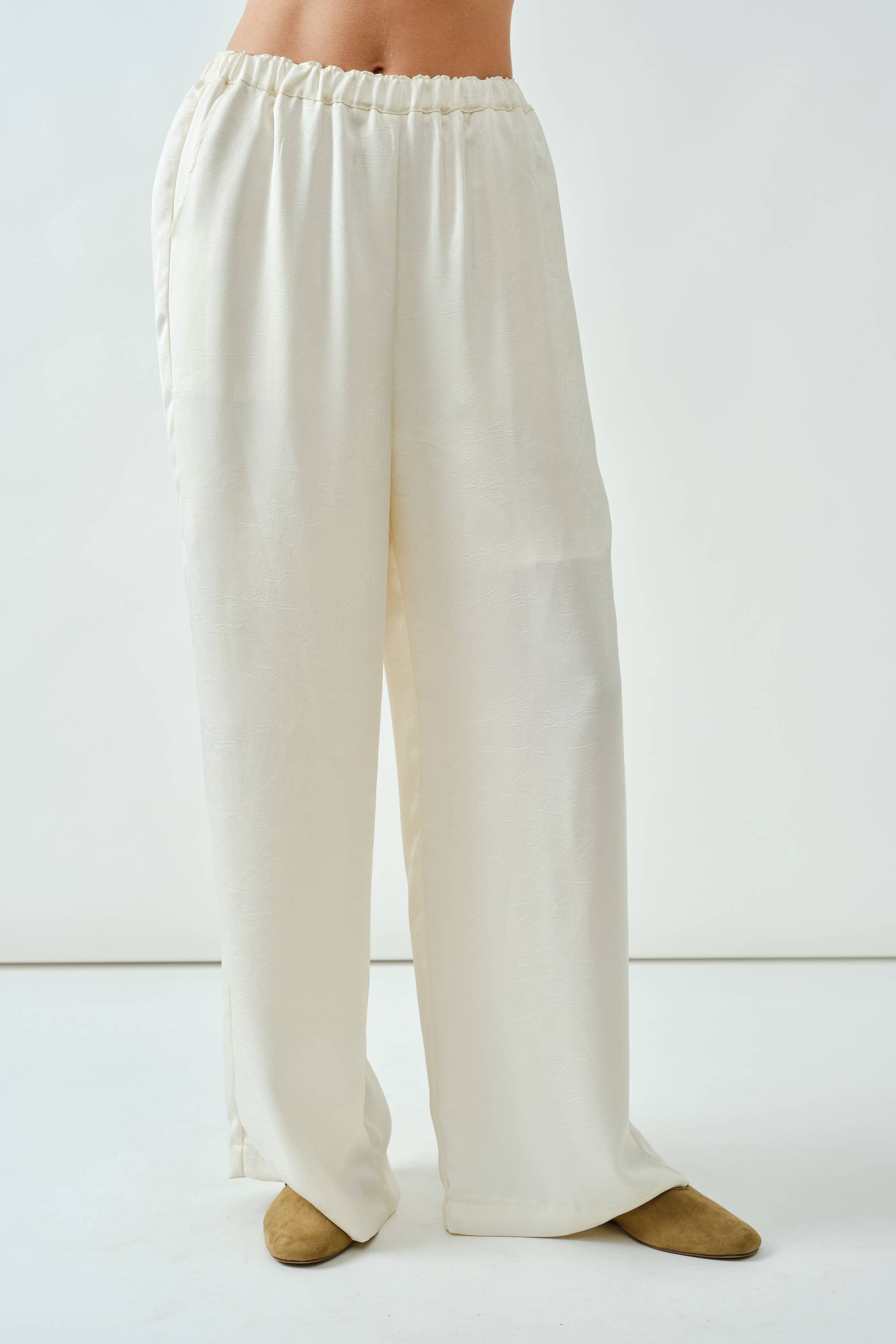 Crinkle Satin Wide-Leg Pants