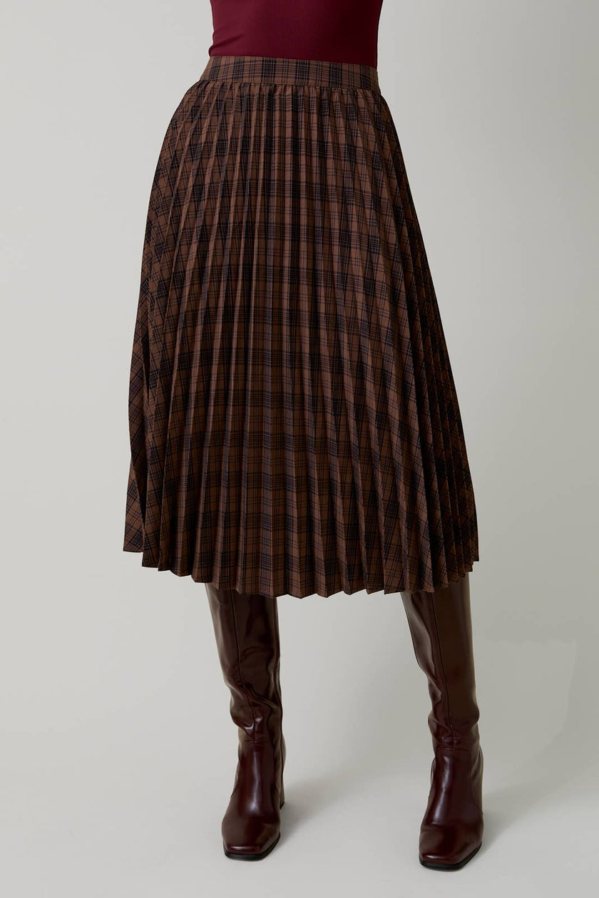 Plaid Pleated Midi Skirt