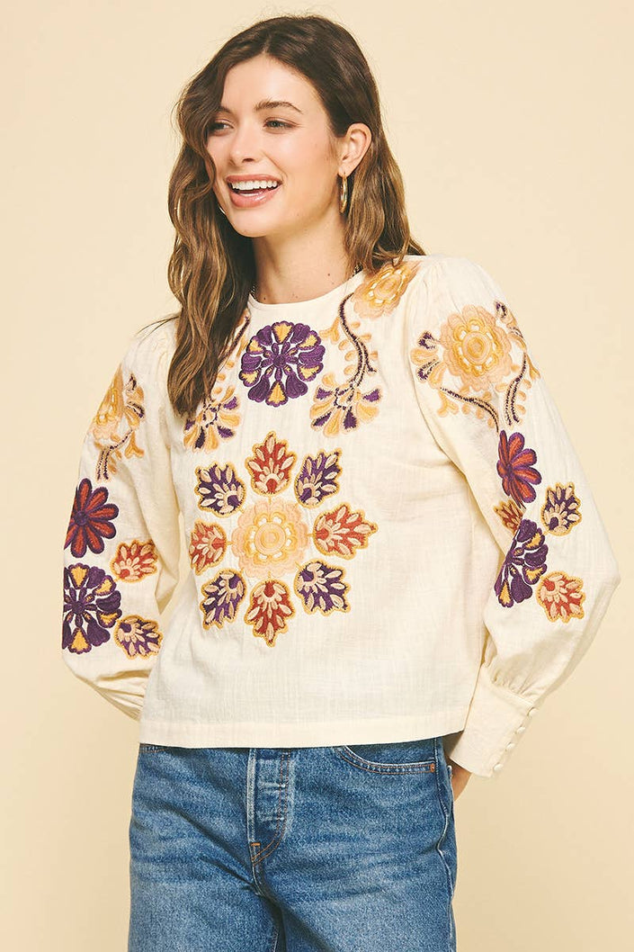 Floral Embroidered Blouse Top